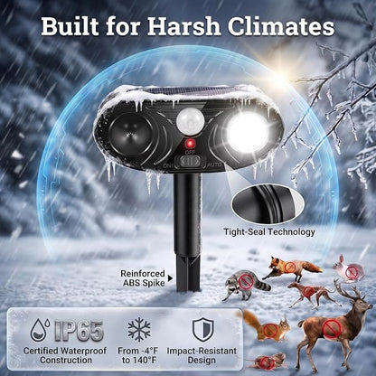 2026 Upgraded Solar Ultrasonic Animal Repellent Deer Cat Squirrel Deterrent Devices Motion Activated with LED Strobe Light Repeller Keep Dog Raccoon Skunk Rabbit Away from Yard Garden Farm 4 Pack