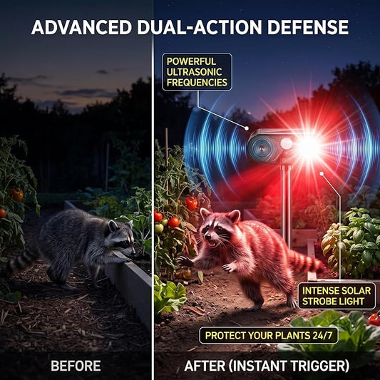 2026 Upgraded Solar Ultrasonic Animal Repellent Deer Cat Squirrel Deterrent Devices Motion Activated with LED Strobe Light Repeller Keep Dog Raccoon Skunk Rabbit Away from Yard Garden Farm 4 Pack