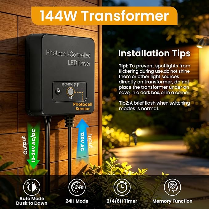 Low Voltage Landscape Lighting Kit, 20W 2700K LED Landscape Lights with Transformer 65FT Wire & Connectors, IP66 Waterproof Pathway Lights Outdoor Spotlight for Garden Yard Patio (6 Pack)