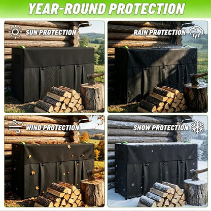 8ft Firewood Rack Cover, 600D Outdoor Waterpoof Log Rack Cover | Front Roll-up Openings, Reflective Handles, Retaining Clips, Air vents, Firewood Rack Cover ( Cover Only) , 95x25x45"
