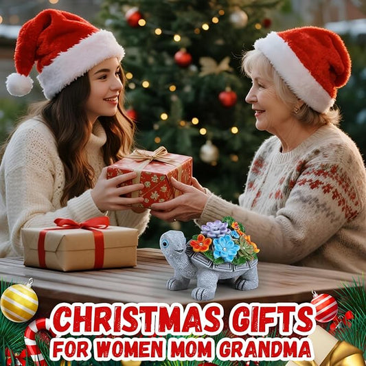 Linkax Turtle Statues Solar Garden Decor, Christmas Gift for Grandma Mom | Birthday Gifts for Women, Mom Grandma Gifts, Yard Decoration Outdoor Lawn Balcony Patio Decor with Succulent and 7 LED Lights