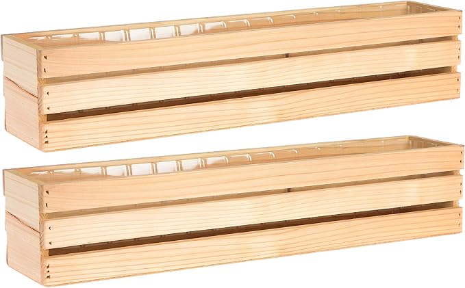 20" Rectangular Rustic Wood Planter with Plastic Liner l Rustic Barn Wood l Wine Crate Style, Home and Wedding Decorations, Garden Ornaments (20x4 Wine Crate Set of 2, Rose Wood)
