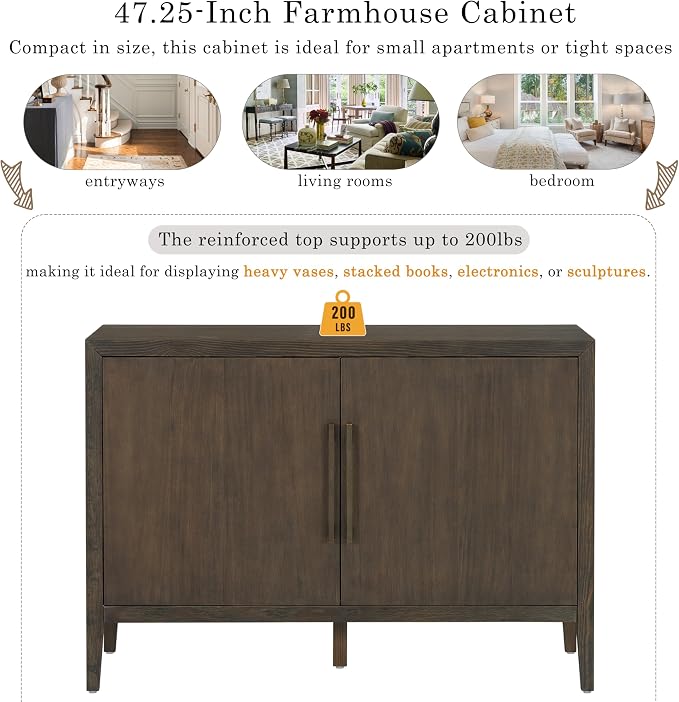 Merax Wood Farmhouse Buffet Sideboard with Metal Handles and 2 Doors, Coffee Bar Storge Cabinet Console Table for Living Room Bedroom Kitchen Hallway New Black