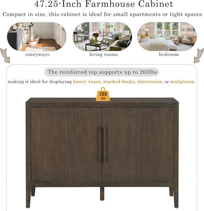 Merax Wood Farmhouse Buffet Sideboard with Metal Handles and 2 Doors, Coffee Bar Storge Cabinet Console Table for Living Room Bedroom Kitchen Hallway New Black