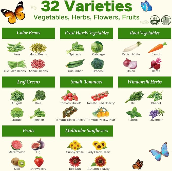 USDA Zone 3 Seed Bank, Gardening Gifts for Women Men, 32 Type Non-GMO Seeds | 30,000+ Heirloom Seeds for Planting Vegetables Herbs Fruits, Year Round Survival Seed Vault Kit, Raised Garden Bed Greenhouse