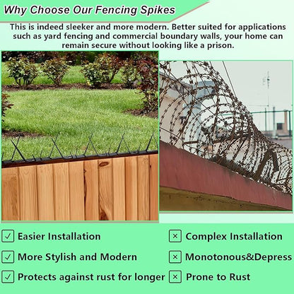 Heavy Duty Metal Fence Spikes-Anti Climb Security Spikes for Fence and Wall-Intruder and Animal Deterrent (Black, 178 inches)