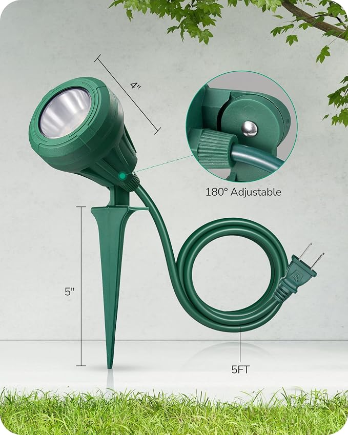 EDISHINE 120V Spotlight Outdoor, 5 Extra Color Lenses, 5.5W 500LM Waterproof LED Outdoor Spotlight, 5000K Landscape Lighting for Yard Flag Tree Holiday Decor, 180° Adjustable, UL Listed