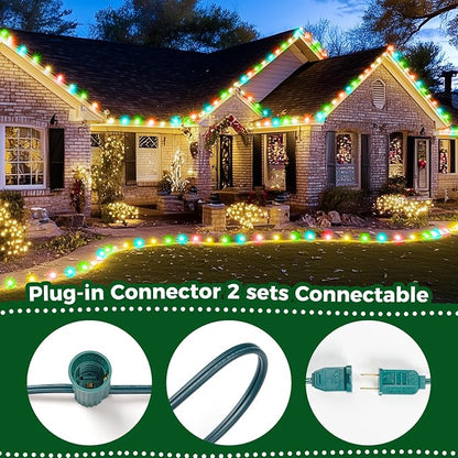 Minetom C9 Bulb Christmas Lights Outdoor, 50FT Multicolored String Lights | Waterproof Outdoor Lights for Backyard Patio Room Christmas Tree Party Holiday Decoration, E17 Base, 50 +2 Bulbs, Green Wire