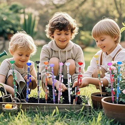 AIPRIDY DIY Crystal Beaded Fairy Wand Garden Stakes Kit, Colorful Decorative Wands with Assembly Guide, 12 or 10 Inch Threaded Rods,Outdoor Garden Decoration Set (423, Rainbow+Diamond Top)