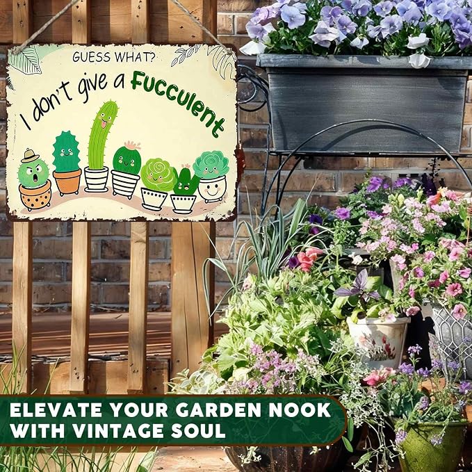 PEACHGARDEN Garden Decor Succulent Metal Sign I Don't Give A Succulent Wall Art Decor Funny Signs for Home Garden Greenhouse Outdoor Yard 12x16 inch