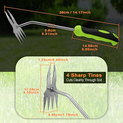 Heavy Duty Hand Weeder Puller Tool, Stainless Steel Root Removal Tools for Deep Roots, Non-Slip Handle Manual Dandelion Remover for Garden, Lawn, Yard Weeding (1Pack-Green)