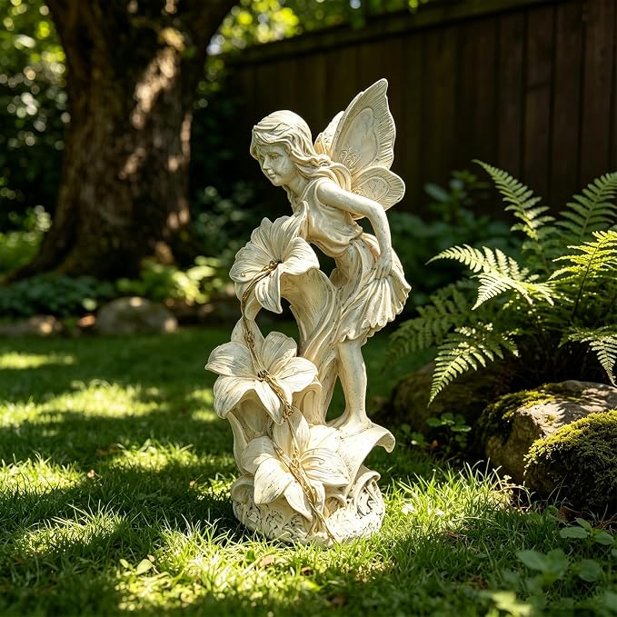 Angel Figurines Garden Statue with Solar Powered Light 12.2IN | Resin Angel Statue Decor for HOME Patio Lawn Yard Balcony, Resin Angel Sculpture, Memorial Gift for Mom/Grandma/Garden Lovers