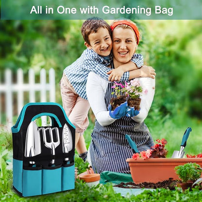 Kynup 7-Piece Gardening Tools Set, Heavy Duty Garden Tools Kit with Garden Trowel, Garden Hand Shovel, Repotting Mat, Rust Resistant, Gardening Essentials & Supplies, Bag, Gifts Kits for Women