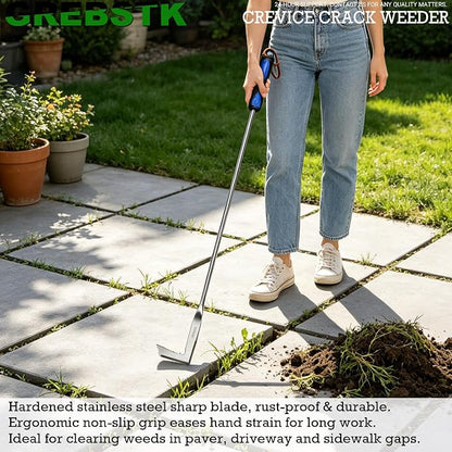 GREBSTK Crack Weeder Crevice Weeding Stainless Steel Sharp Tool, 38 in | Razor-Sharp Rust-Resistant L-Shaped Blade, Comfortable Non-Slip Handle, for Patio Cracks, Driveway Gaps, Walkway Edging