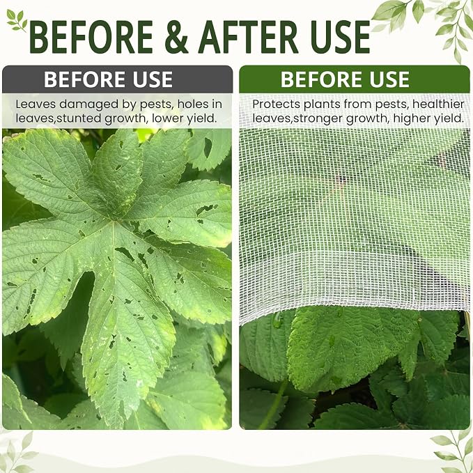 8x12Ft Garden Netting, Fine Mesh Insect Netting for Plant Protection, Mosquito Bug Bird Barrier Mesh Cover for Vegetables Fruits Flowers Raised Beds