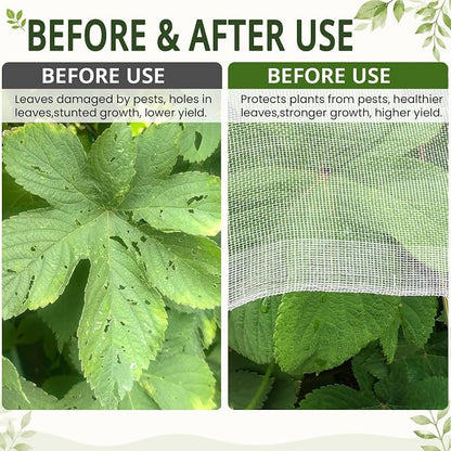 5x12Ft Garden Netting, Fine Mesh Insect Netting for Plant Protection, Mosquito Bug Bird Barrier Mesh Cover for Vegetables Fruits Flowers Raised Beds