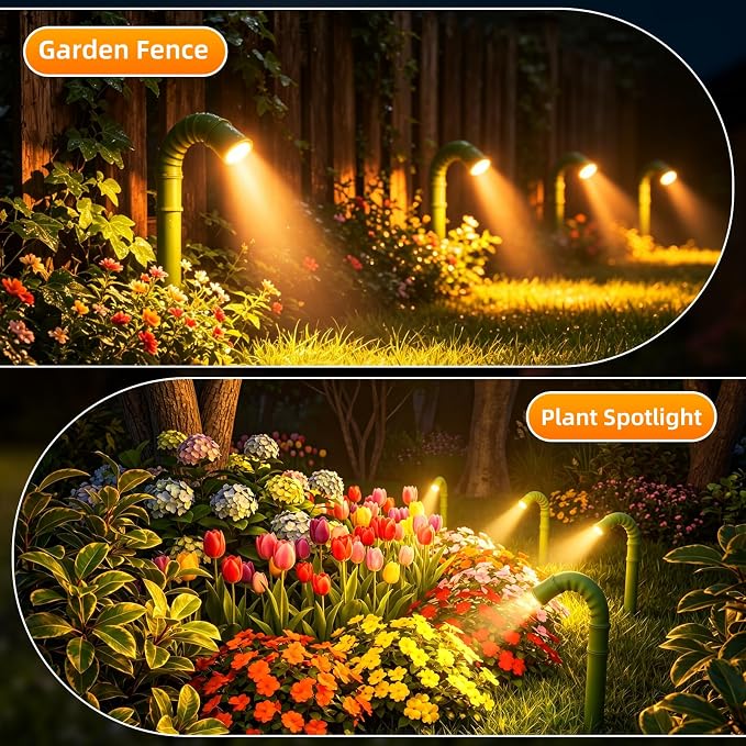 Solar Garden Lights, Solar Pathway Lights Outdoor 4 Pack, 3500K Warm LED Solar Lights Outdoor Waterproof with Split Design Flexible Bend Bamboo Stakes for Yard Lawn Patio Decor Outside