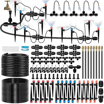 260FT Drip Irrigation System for Garden with 38pcs Adjustable Copper Nozzles & Emitters, Automatic Garden Watering System with 1/2" & 1/4" Tubing for Raised Bed, Yard, Greenhouse, Potted Plants, Lawn
