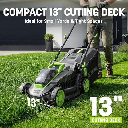STEELITE 13-Inch Cordless Lawn Mower & Leaf Blower Combo, with 21V 4.0Ah + 2.0Ah Batteries & Charger, 5-Position Height Adjustment, Mulching/Bagging Mower for Small Yards