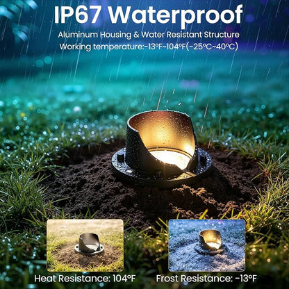 Low Voltage Landscape Lighting, 12-24V AC/DC Well Lights with Remote Control & 4 Connectors, 5CCT In-ground Lights IP67 Waterproof Outdoor Path Lights for Garden Yard, 2 Pack