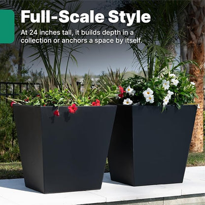 Step2 Tremont 20x24 Planter 2-Pack, Large Resin Planters for Outdoor Plants, Self-Watering, Black