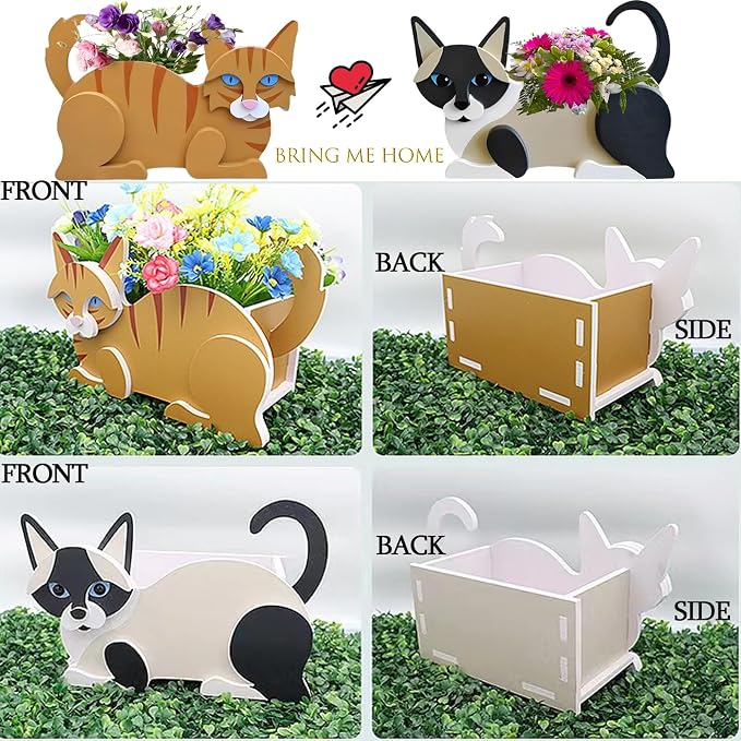 British Short Cat Planter, 12.5 x 5.12 x 7.8 Inches | Dog Flower Pot, Cute Animal Shaped Plant Pot, Gifts for Women & Pet Lovers, Indoor Outdoor Garden Home Office Decor