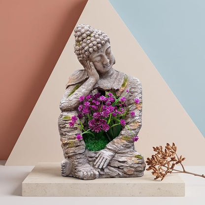 suruim Buddha Statue Outdoor Resin Garden Sculpture with Planting Opening, Zen Statue with Distressed Stone Look, Buddha Decor for Patio Yard Porch Entryway Home Meditation Space Seated Zen Decor