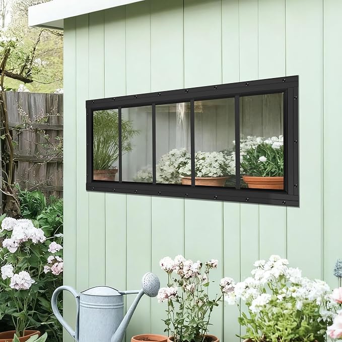 Shed Windows 2 Pack, Fixed Transom Windows 10" x 29" Black | Small Chicken Coop Windows with Tempered Glass for Shed, Barns, Playhouse, Household, Garage