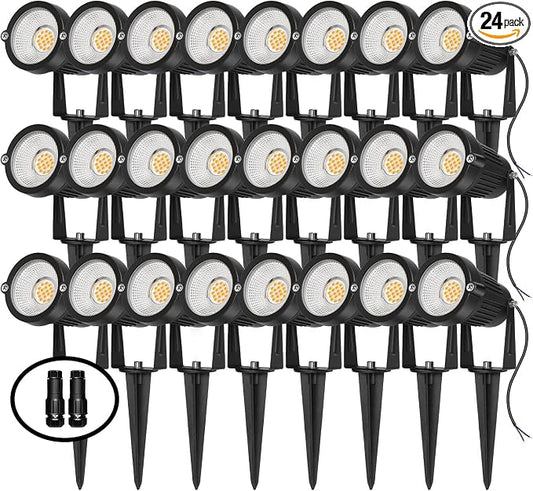 REEGOLD Low Voltage Landscape Lights Outdoor: 7W 700LM LED Landscape Lighting with Connectors for Tree Garden Yard Pathway | 12V 24V Warm White 2700K Spotlights | IP65 Waterproof | 24 Pack