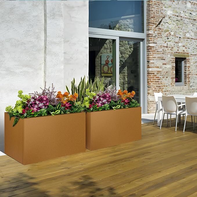 Corten Steel Planter Box 28"x12"x28" with Removable Shelf, Rectangular Metal Planter Box Indoor&Outdoor, Steel Planters Heavy Duty for Commercial and Residential Use