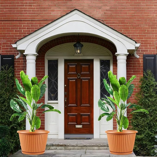 Large-Planter-Indoor-Outdoor Plant Pots, 14 inch 4 Pack Plastic Flower Pots with Saucer And Drainage Holes, Modern Garden Planters For Planting Medium Large Plants, Decorative Resin Garden Pots