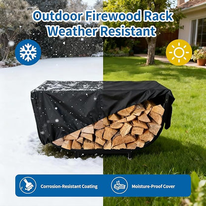 Firewood Rack Outdoor w Thicken Cover, 35 Inch Indoor Firewood Rack - Stable Curved Firewood Storage Heavy Duty & Rustproof Metal Firewood Holder w Hook for X-mas Decorations or Tools Nearby Fireplace