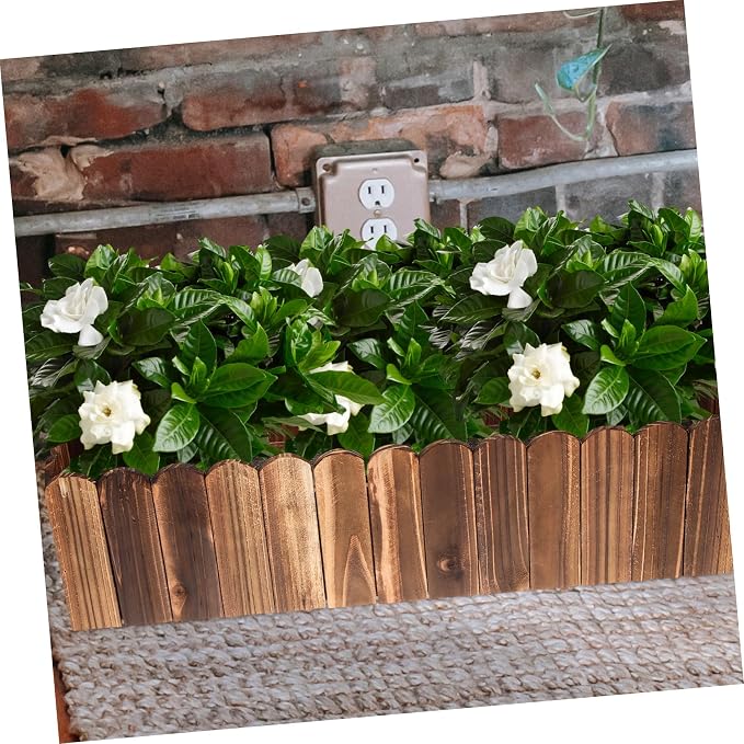 Rustic Wooden Flower Planter Box 19.37X5.11X3.54In Anti-Rotten Wood Pot for Indoor Balcony Window Sill Decorative Fake Flower Holder with Foam Block
