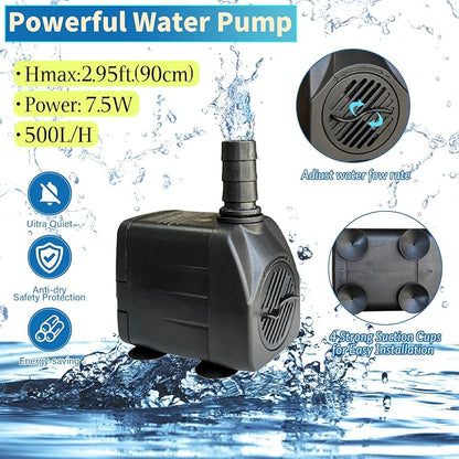 TIANCENTRAL H Electric Bird Bath Fountain Pump with Natural Rock Design, Continuous Water Bubbler (Not Solar) 7.5W Adjustable Submersible Pump with 6FT Anti-Bite Cord for Outdoor Garden & Patio Decor