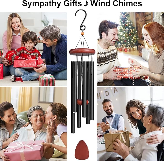 Large Aluminium Wind Chimes Outside, Soothing Melodic Memorial Sympathy Wind Chime, Suitable Outdoor Garden Decor, Gift for Mom Women Neighbors (Black Wind Chimes-36 in)