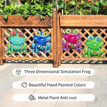 Junware Metal Frog Wall Decor, 4Pcs Frog Iron Wall Art Sculptures Art Frogs Wall Hanging Sculpture Decoration.Outdoor Fence Art for Home Garden, Fence, Patio, Yard, Bedroom Outside Gifts for Adults