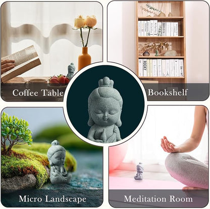 FENGSHUI-CAISHEN Small Guan Yin Statue - Handmade Stone for Meditating Zen Fish Aquarium Tank Desktop Decor, Baby Quan Yin Figurine, Kwan Yin