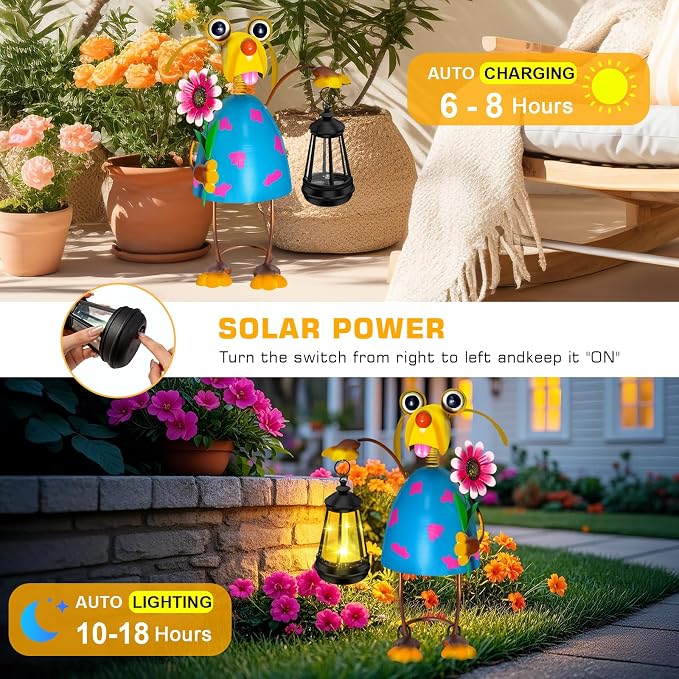 Solar Garden Lights Dog Statue with Solar Lantern Lights,13.38in Tall Dog Decor Outdoor Figurine Lights,Birthday Gifts for Women Mom Grandma,Big Metal Decorative Stakes for Patio,Porch,Yard Art,Lawn