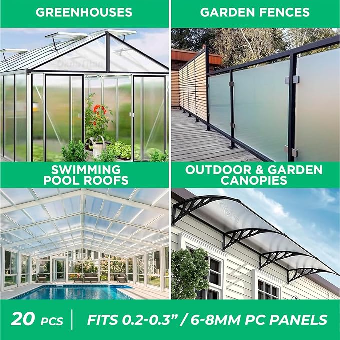 Polycarbonate Greenhouse Panels U Connector Profile - 20 Pieces, 2ft Length, Prevent Dust, Rain & Moisture from Getting into Twin-Wall Greenhouse Panels, Fit 8mm or 6mm Panels (U Connectors 8mm-2ft)