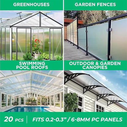 Polycarbonate Greenhouse Panels U Connector Profile - 20 Pieces, 2ft Length, Prevent Dust, Rain & Moisture from Getting into Twin-Wall Greenhouse Panels, Fit 8mm or 6mm Panels (U Connectors 8mm-2ft)