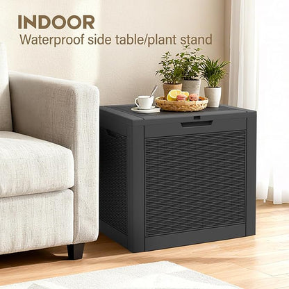 Outdoor Storage Box, 31 Gallon Deck Box with Lockable Lid, Waterproof Resin Storage Bin for Patio Furniture, Garden Tools, Cushions, Black