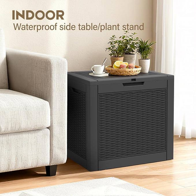 Outdoor Storage Box, 32 Gallon Deck Box with Lockable Lid, Waterproof Resin Storage Bin for Patio Furniture, Garden Tools, Cushions, Black