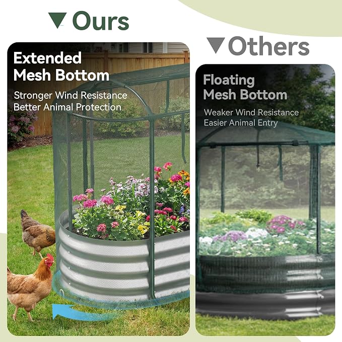 Lineware Raised Garden Bed with Self-Watering System, 8x3x1 ft Elevated Planter Boxes Outdoor with Mesh Cover, Oval Galvanized Raised Beds for Gardening,Vegetables,Flowers, Backyard, Patio