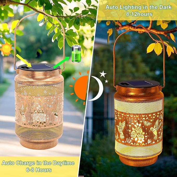 Hummingbird Solar Lanterns Outdoor Waterproof with Shepherd Hook, Gifts for Birthday Women Mom Grandma, Metal Solar Hanging Lights Garden Decor for Outside Yard Patio Pathway Porch
