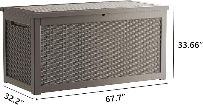 325 Gallon Outdoor Storage Box Waterproof, Lockable Resin Deck Box Large Storage Bin for Patio Furniture Cushion, Garden Tools, Pool Accessories, UV-Resistant Outside, Grey