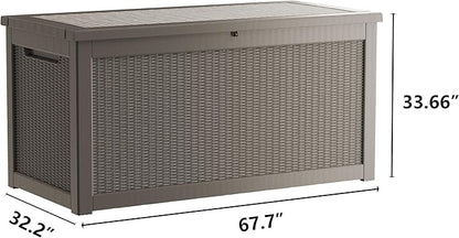 325 Gallon Outdoor Storage Box Waterproof, Lockable Resin Deck Box Large Storage Bin for Patio Furniture Cushion, Garden Tools, Pool Accessories, UV-Resistant Outside, Grey
