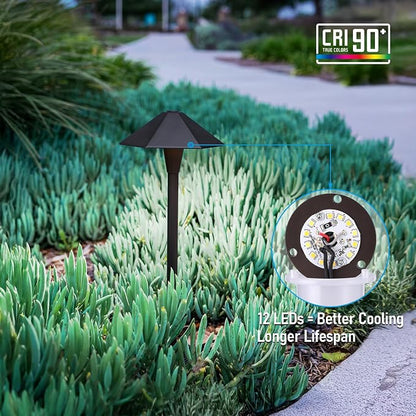 LEONLITE 6-Pack 5CCT Low Voltage LED Pathway Lights, Hexagon Head | 12-24V AC/DC, IP65, Landscape Path Lights, for Walkway Yard Garden, 1800/2700/3000/4000/5000K, Oil Rubbed Bronze, Aluminum