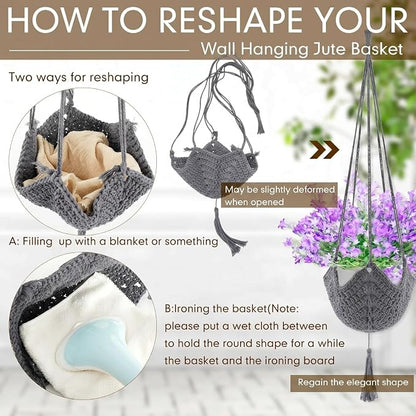 Shappy 1 Pack Boho Macrame Plant Hanger, Large Hanging Planter Plant Holder Pot Hanger Hanging Basket Wall Planters, Plants Lover Gift for Indoor Garden (Classic,Grey)