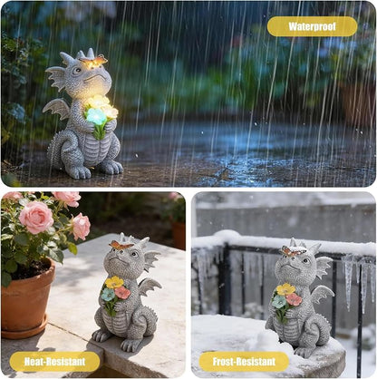 Solar Garden Dragon Statue Outdoor Garden Decor Lights Unique Dragon Gifts for Women Mom Yard Patio Decorations Solar Powered