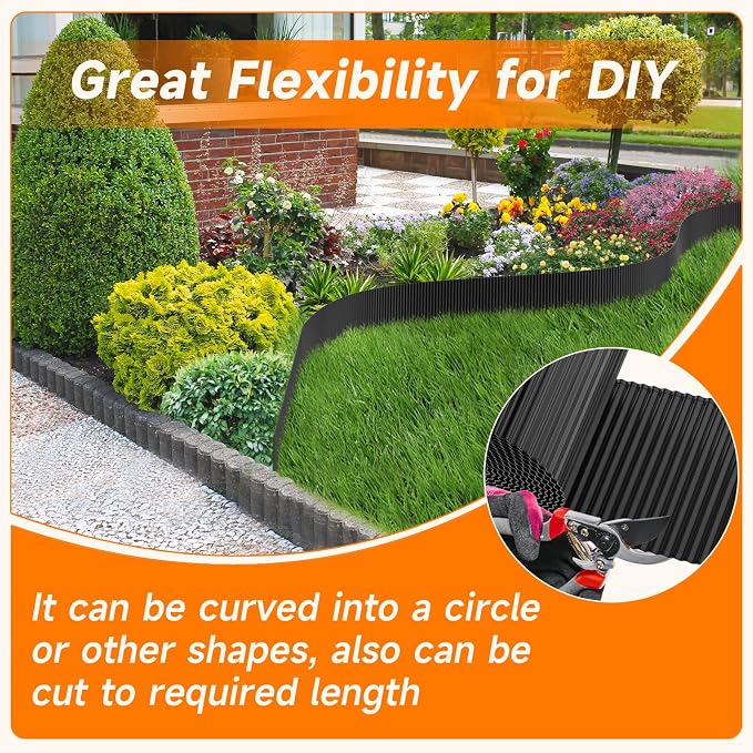 Corrugated Garden Edging, 8"×10Ft Galvanized Steel Landscape Edging & Lawn Edging Border, Metal Garden Border for Flower Beds, Garden，Lawn，Raised Beds & Tree Surrounds (Black)